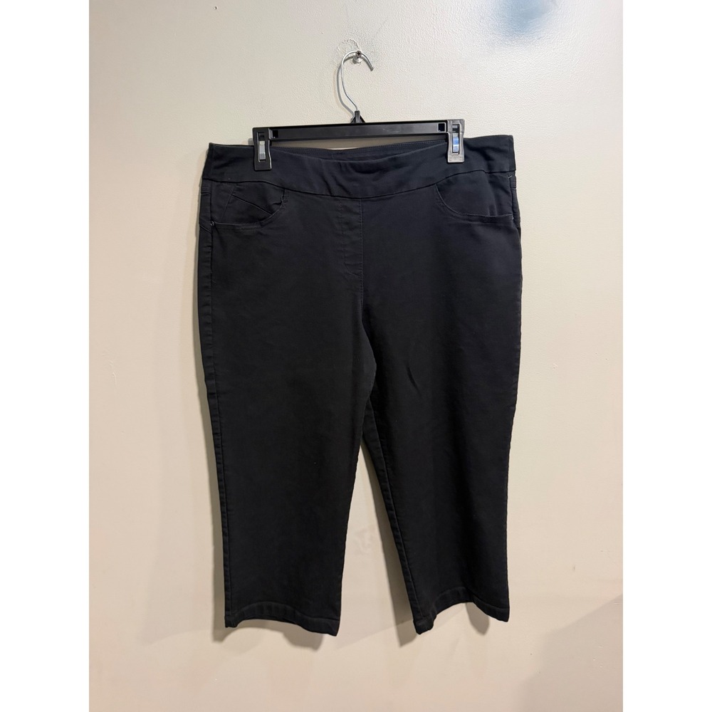 Kim Rogers Womens Black Pull On Capri Pants Size 14 Elastic Waist Cropped